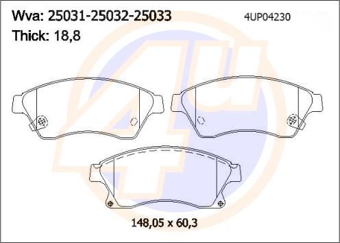 4U 4UP04230 - Гальмівні колодки, дискові гальма avtolavka.club