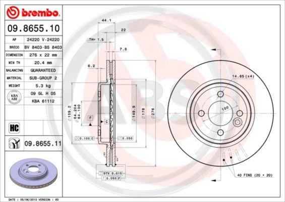 A.B.S. 09.8655.11 - Гальмівний диск avtolavka.club