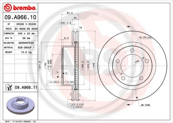 A.B.S. 09.A966.11 - Гальмівний диск avtolavka.club