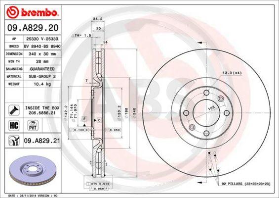 A.B.S. 09.A829.21 - Гальмівний диск avtolavka.club