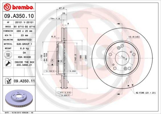 A.B.S. 09.A350.11 - Гальмівний диск avtolavka.club