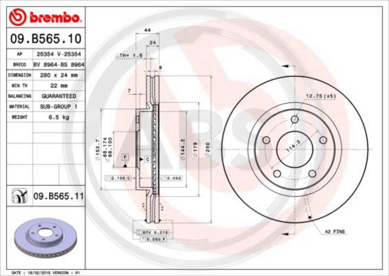 A.B.S. 09.B565.10 - Гальмівний диск avtolavka.club