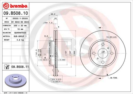 A.B.S. 09.B508.10 - Гальмівний диск avtolavka.club