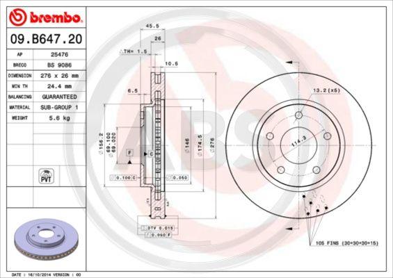 A.B.S. 09.B647.21 - Гальмівний диск avtolavka.club