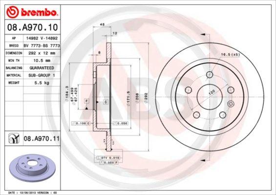 A.B.S. 08.A970.11 - Гальмівний диск avtolavka.club