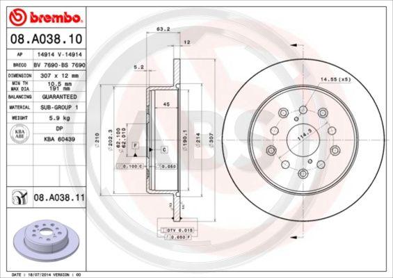 A.B.S. 08.A038.11 - Гальмівний диск avtolavka.club