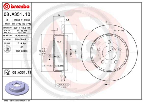 A.B.S. 08.A351.11 - Гальмівний диск avtolavka.club