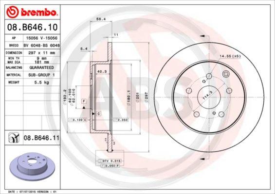 A.B.S. 08.B646.11 - Гальмівний диск avtolavka.club