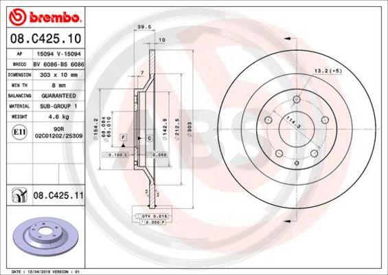 A.B.S. 08.C425.11 - Гальмівний диск avtolavka.club