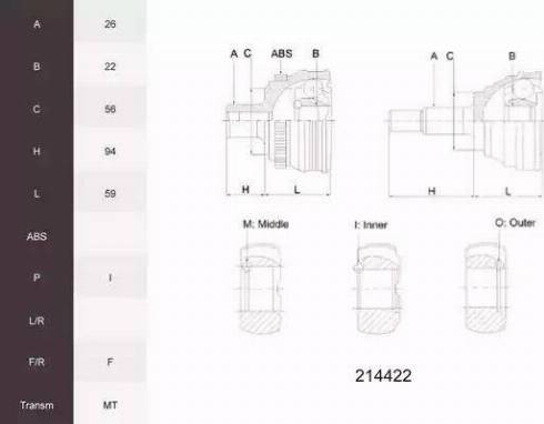 Acemark 214422 - Шарнірний комплект, ШРУС, приводний вал avtolavka.club