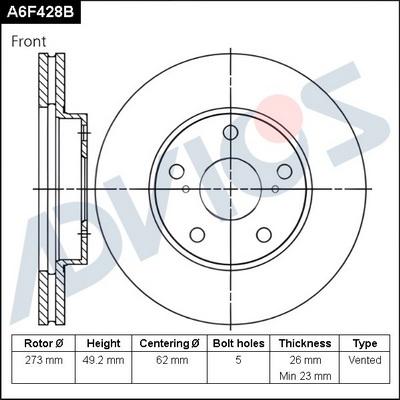 Advics A6F428B - Гальмівний диск avtolavka.club