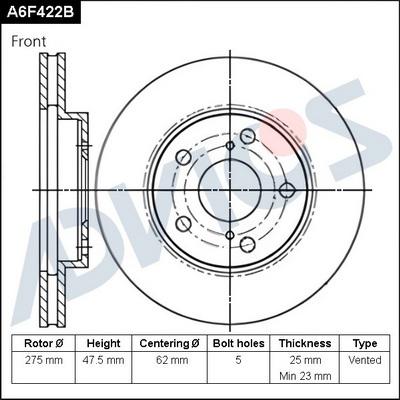 Advics A6F422B - Гальмівний диск avtolavka.club