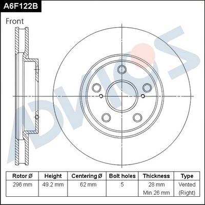 Advics A6F122B - Гальмівний диск avtolavka.club