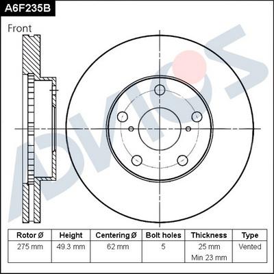 Advics A6F235B - Гальмівний диск avtolavka.club