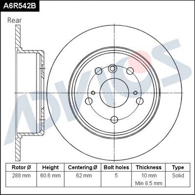 Advics A6R542B - Гальмівний диск avtolavka.club