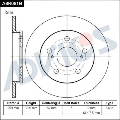 Advics A6R081B - Гальмівний диск avtolavka.club