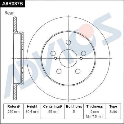 Advics A6R087B - Гальмівний диск avtolavka.club