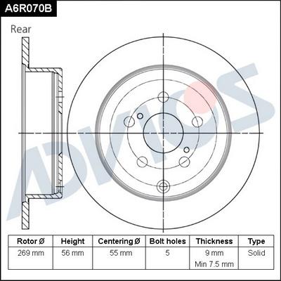 Advics A6R070B - Гальмівний диск avtolavka.club