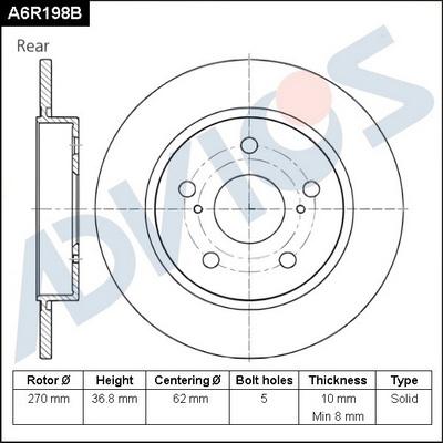 Advics A6R198B - Гальмівний диск avtolavka.club