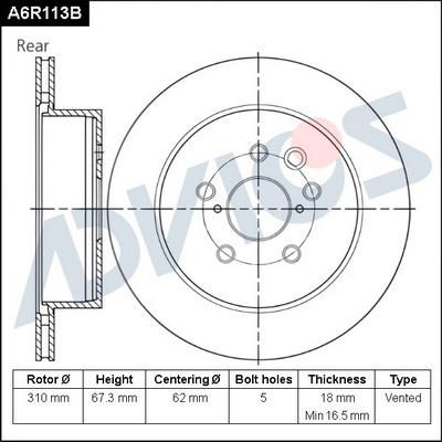 Advics A6R113B - Гальмівний диск avtolavka.club