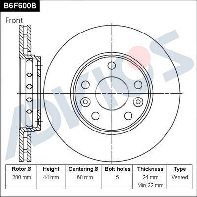 Advics B6F600B - Гальмівний диск avtolavka.club