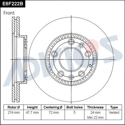 Advics E6F222B - Гальмівний диск avtolavka.club