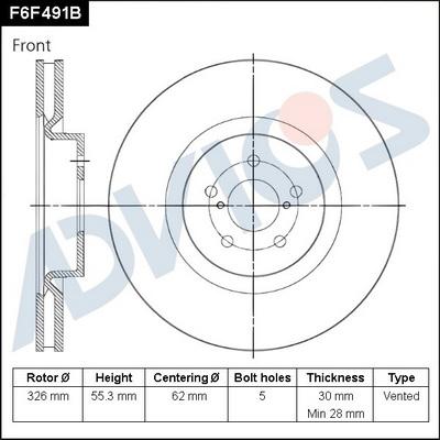 Advics F6F491B - Гальмівний диск avtolavka.club