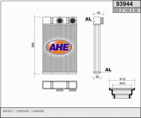AHE 93944 - Теплообмінник, опалення салону avtolavka.club