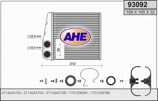 AHE 93092 - Теплообмінник, опалення салону avtolavka.club