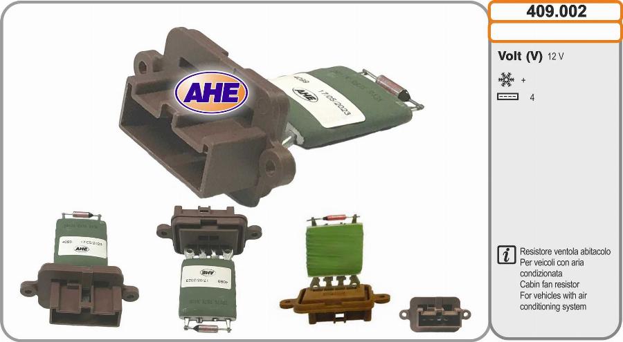 AHE 409.002 - Додатковий резистор, електромотор - вентилятор радіатора avtolavka.club