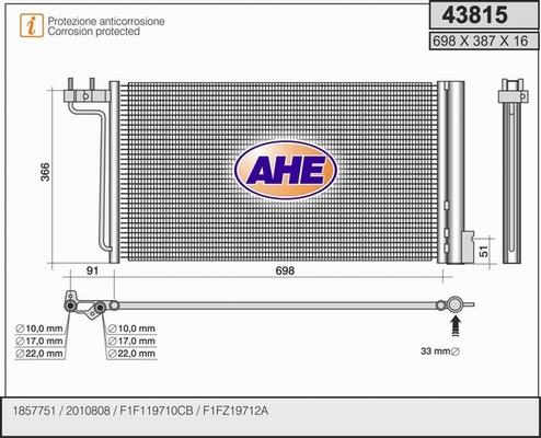 AHE 43815 - Конденсатор, кондиціонер avtolavka.club