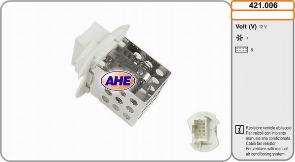 AHE 421.006 - Додатковий резистор, електромотор - вентилятор радіатора avtolavka.club