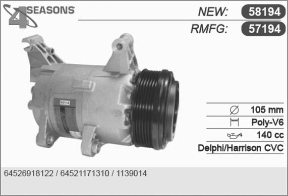 AHE 57194 - Компресор, кондиціонер avtolavka.club