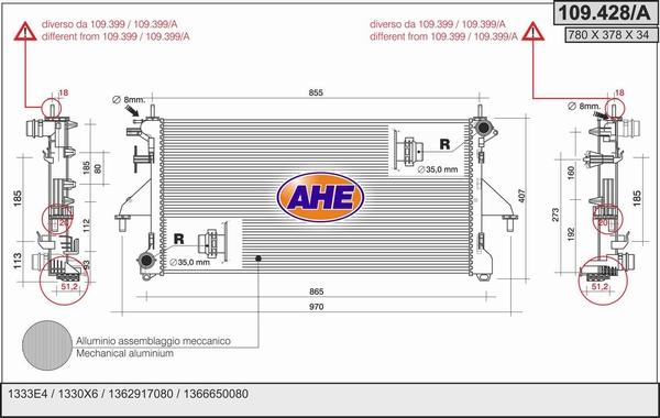 AHE 109.428/A - Радіатор, охолодження двигуна avtolavka.club