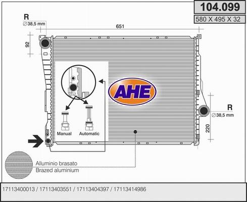 AHE 104.099 - Радіатор, охолодження двигуна avtolavka.club