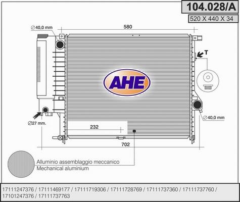 AHE 104.028/A - Радіатор, охолодження двигуна avtolavka.club