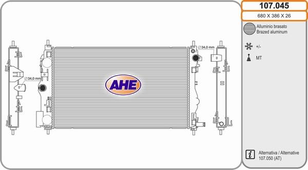 AHE 107.045 - Радіатор, охолодження двигуна avtolavka.club