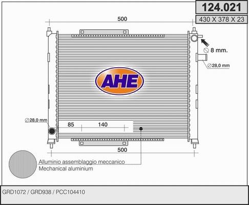 AHE 124.021 - Радіатор, охолодження двигуна avtolavka.club