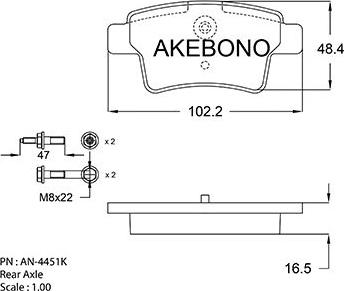 Akebono AN-4451K - Гальмівні колодки, дискові гальма avtolavka.club