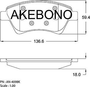 Akebono AN-4098K - Гальмівні колодки, дискові гальма avtolavka.club