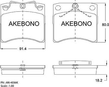 Akebono AN-4036K - Гальмівні колодки, дискові гальма avtolavka.club