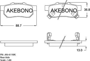 Akebono AN-411WK - Гальмівні колодки, дискові гальма avtolavka.club