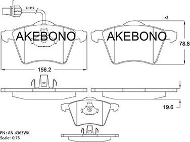 Akebono AN-4363WKE - Гальмівні колодки, дискові гальма avtolavka.club