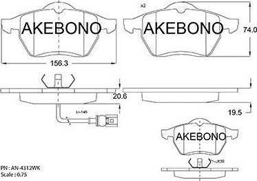 Akebono AN-4312WK - Гальмівні колодки, дискові гальма avtolavka.club