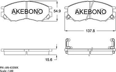 Akebono AN-433WKE - Гальмівні колодки, дискові гальма avtolavka.club