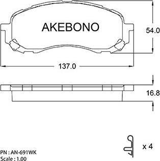 Akebono AN-691WKE - Гальмівні колодки, дискові гальма avtolavka.club