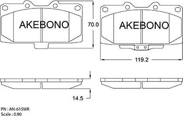 Akebono AN-615WKE - Гальмівні колодки, дискові гальма avtolavka.club