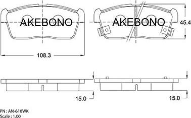 Akebono AN-610WKE - Гальмівні колодки, дискові гальма avtolavka.club