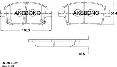 Akebono AN-634WK - Гальмівні колодки, дискові гальма avtolavka.club