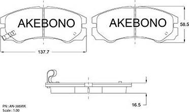 Akebono AN-386WK - Гальмівні колодки, дискові гальма avtolavka.club